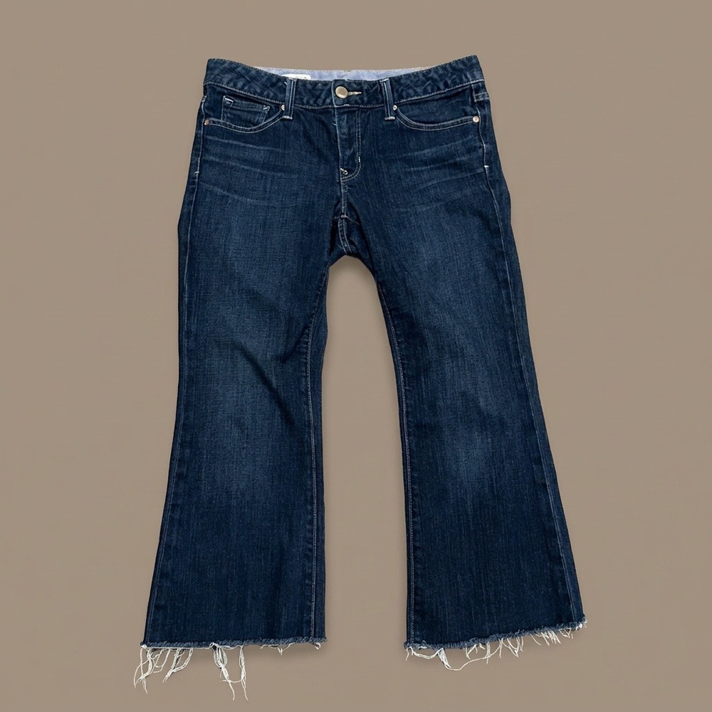 Gap Long & Lean Cropped Bootcut Jeans Dark Wash Frayed Hem 27 4a 23 In Inseam